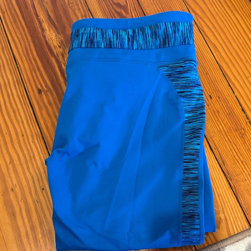 Fabletics Blue Track Pants with Patterned Trim